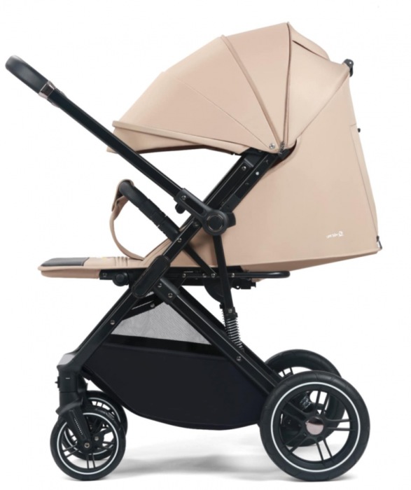 Carucior Copii , sport cu pozitie de somn, pliere troler, Spatar reglabil, Tehnologia One-Hand Folding, copertina extensibila, maner reversibil, husa de picioare si geanta, Bej [3]