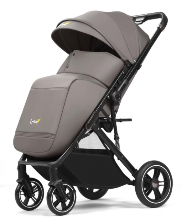 Carucior Copii , sport cu pozitie de somn, pliere troler, Spatar reglabil, Tehnologia One-Hand Folding, copertina extensibila, maner reversibil, husa de picioare si geanta, Gri [2]