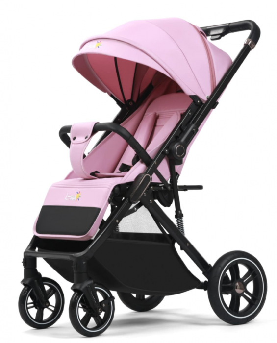 Carucior Copii , sport cu pozitie de somn, pliere troler, Spatar reglabil, Tehnologia One-Hand Folding, copertina extensibila, maner reversibil, husa de picioare si geanta, roz [4]