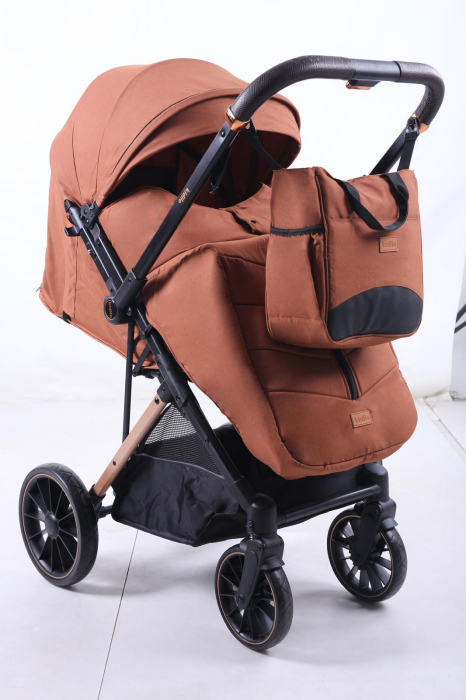 Carucior Copii, Tip sport cu pozitie de somn, Pliere Troller, Spatar reglabil, REVERSIBIL, Tehnologia inovatoare One-Hand Folding, Kidilo, negru, Cu geanta si husa de picioare, maro [2]