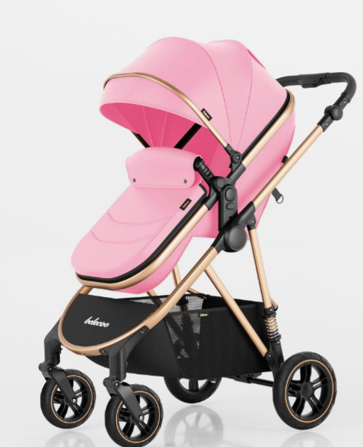 Carucior de copii 2 in 1, Cu geanta accesorii, Cu suspensii, 105 x 95 x 60 cm, Pliabil ergonomic, Belecoo, roz [3]