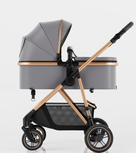 Carucior de copii 2 in 1, Cu geanta accesorii, Cu suspensii, 105 x 95 x 60 cm, Pliabil ergonomic, Belecoo, Gri [2]