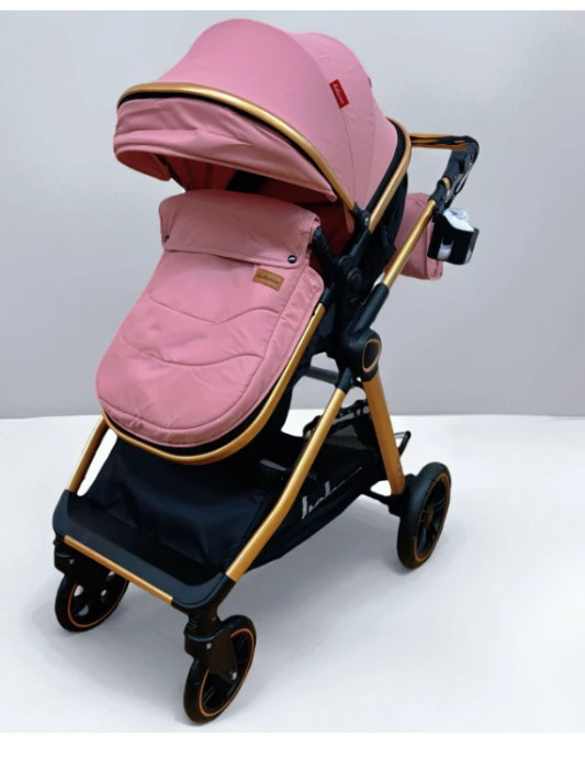 Carucior de copii 2 in 1, Cu geanta accesorii, Cu suspensii, 105 x 95 x 60 cm, Pliabil ergonomic, Belecoo, roz [3]