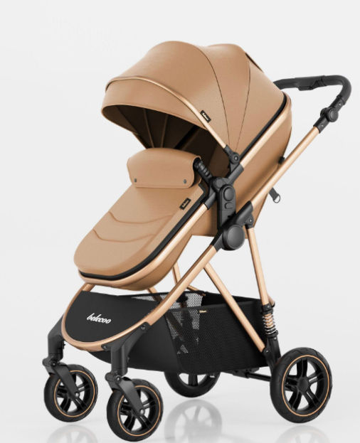 Carucior de copii 2 in 1, Cu geanta accesorii, Cu suspensii, 105 x 95 x 60 cm, Pliabil ergonomic, Belecoo, Tiramisu [2]