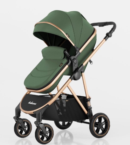 Carucior de copii 2 in 1, Cu geanta accesorii, Cu suspensii, 105 x 95 x 60 cm, Pliabil ergonomic, Belecoo, Verde [2]