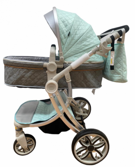 Carucior multifunctional 2 in 1,Forma anatomica pentru landou,Suspensie dubla,verde [11]