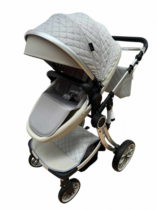 Carucior multifunctional 3 in 1, Forma anatomica pentru landou, Suspensie dubla si Geanta scutece [7]