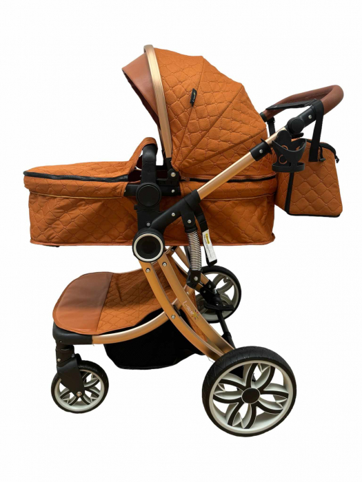 Carucior multifunctional 3 in 1, Forma anatomica pentru landou, Suspensie dubla si Geanta scutece [6]