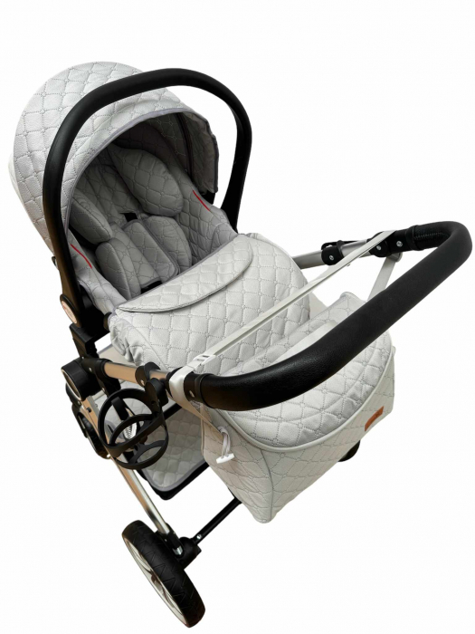 Carucior multifunctional 3 in 1, Forma anatomica pentru landou, Suspensie dubla si Geanta scutece [17]