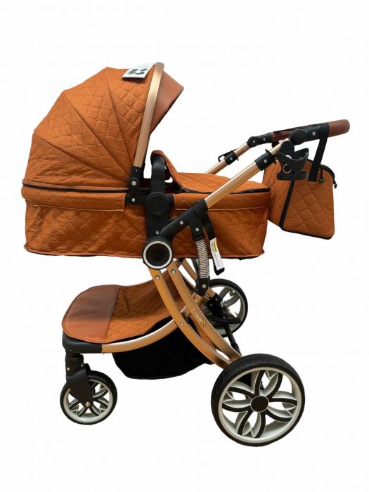 Carucior multifunctional 3 in 1, Forma anatomica pentru landou, Suspensie dubla si Geanta scutece [7]