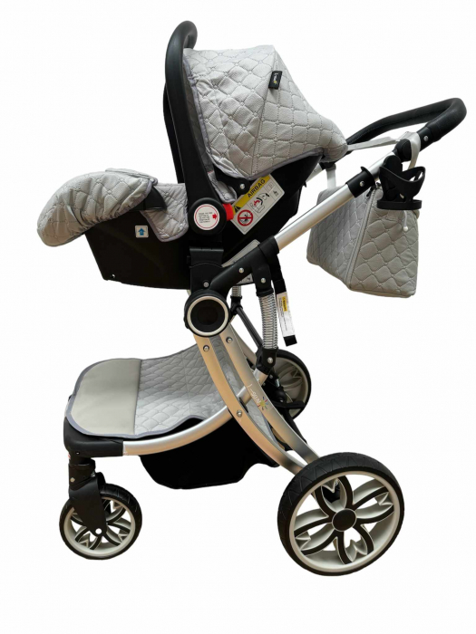 Carucior multifunctional 3 in 1, Forma anatomica pentru landou, Suspensie dubla si Geanta scutece [10]