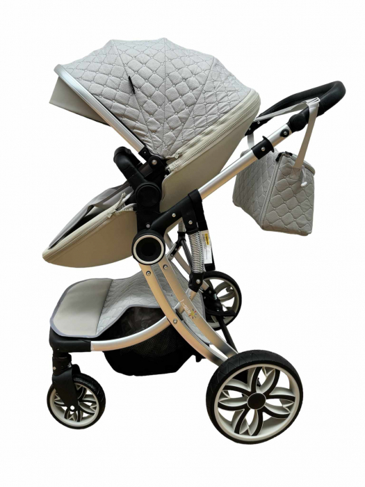 Carucior multifunctional 3 in 1, Forma anatomica pentru landou, Suspensie dubla si Geanta scutece [9]