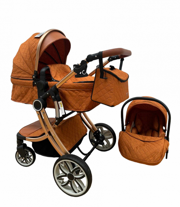 Carucior multifunctional 3 in 1, Forma anatomica pentru landou, Suspensie dubla si Geanta scutece [4]