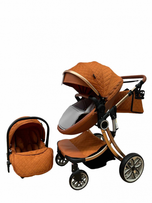 Carucior multifunctional 3 in 1, Forma anatomica pentru landou, Suspensie dubla si Geanta scutece [13]