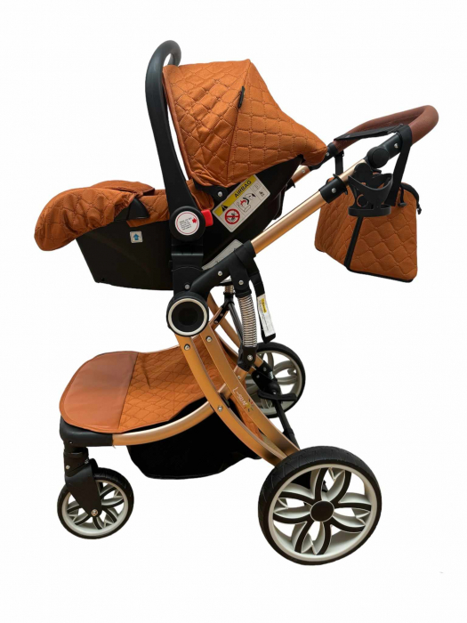 Carucior multifunctional 3 in 1, Forma anatomica pentru landou, Suspensie dubla si Geanta scutece [3]