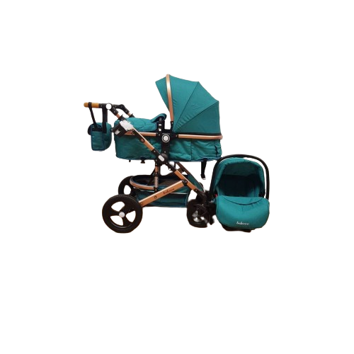 Carucior multifunctional 3 in 1, Modul scoica inclus, Maner reversibil si telescopic, albastru turcoaz [3]