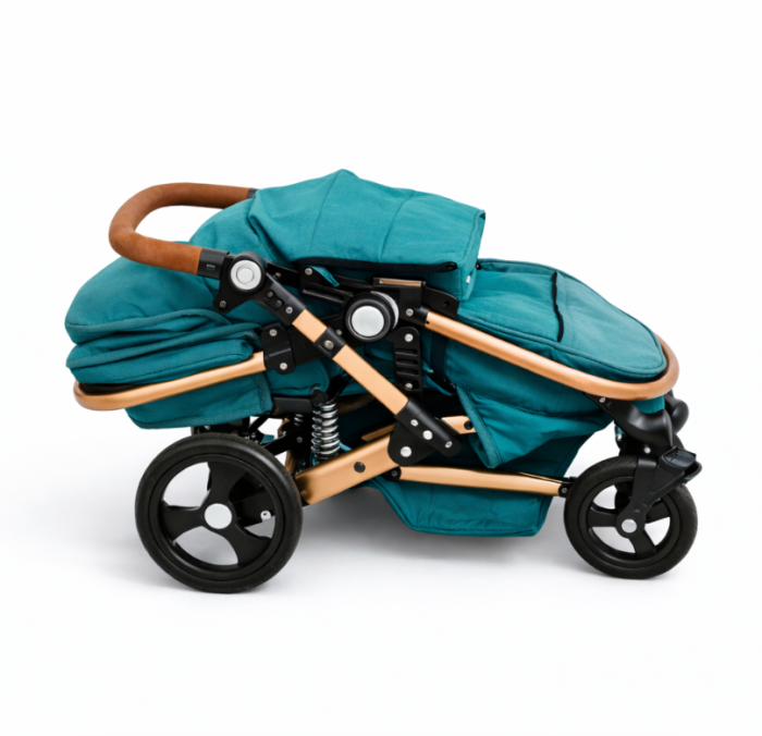 Carucior multifunctional 3 in 1, Modul scoica inclus, Maner reversibil si telescopic, albastru turcoaz [6]