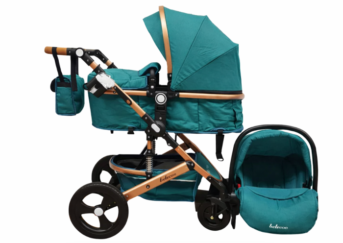 Carucior multifunctional 3 in 1, Modul scoica inclus, Maner reversibil si telescopic, albastru turcoaz [3]