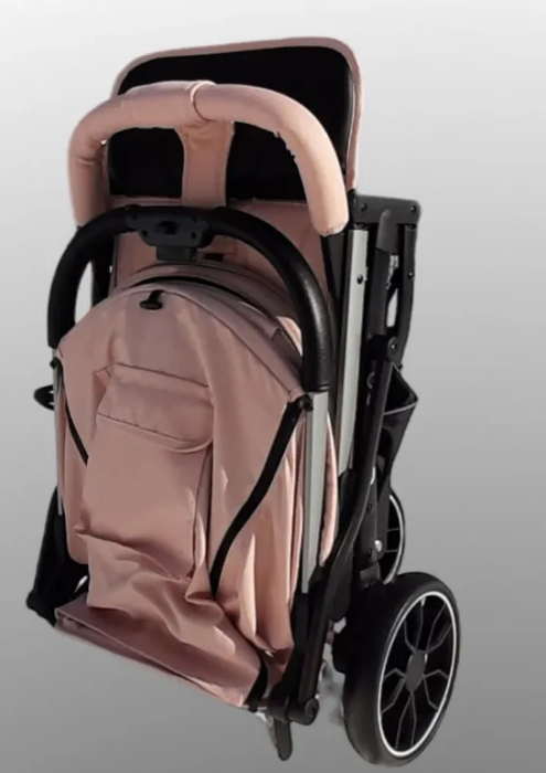 Carucior pentru bebelusi, Bubu-Still, cu pozitie de somn, 0-36 luni, cu husa impermeabila pentru picioare, roz [3]