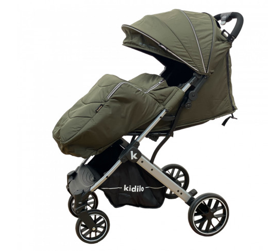 Carucior pentru bebelusi, cu pozitie de somn, 0-36 luni, cu husa impermeabila pentru picioare si maner cu piele, kaki [3]