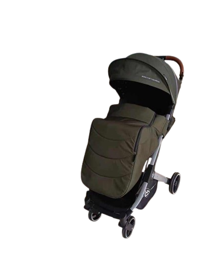 Carucior pentru bebelusi, cu pozitie de somn, 0-36 luni, cu husa impermeabila pentru picioare si maner cu piele, kaki [2]