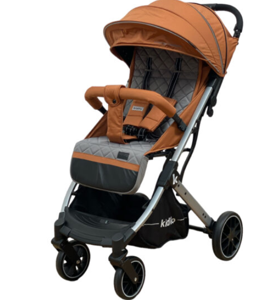 Carucior pentru bebelusi, cu pozitie de somn, 0-36 luni, cu husa impermeabila pentru picioare si maner cu piele, maro [4]