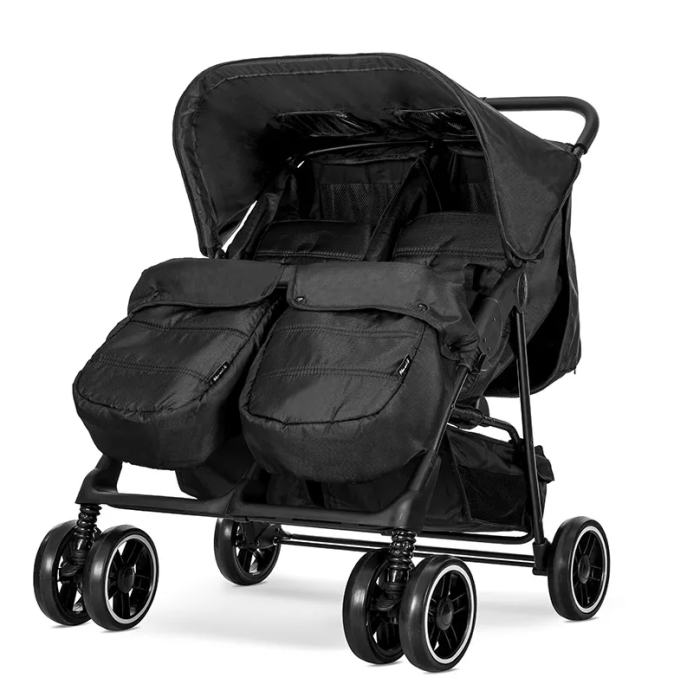 Carucior pentru gemeni, Twin, reglabil individual, pana la 30 kg, geanta pentru mama inclusa, Black [3]