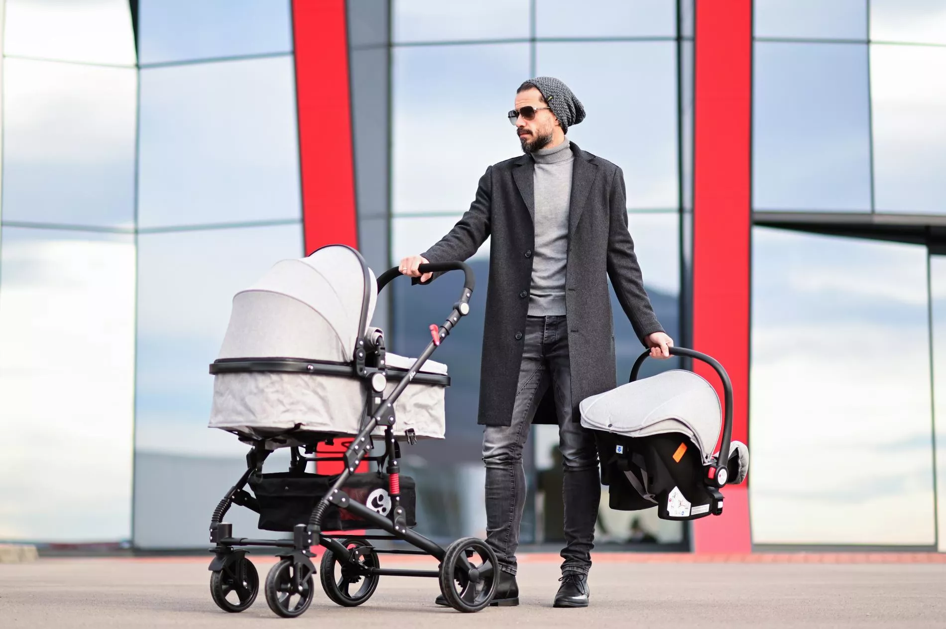 Carucior Set, Alba Classic, landou transformabil, cos auto inclus, cadru aluminiu, Jeans Blue [10]