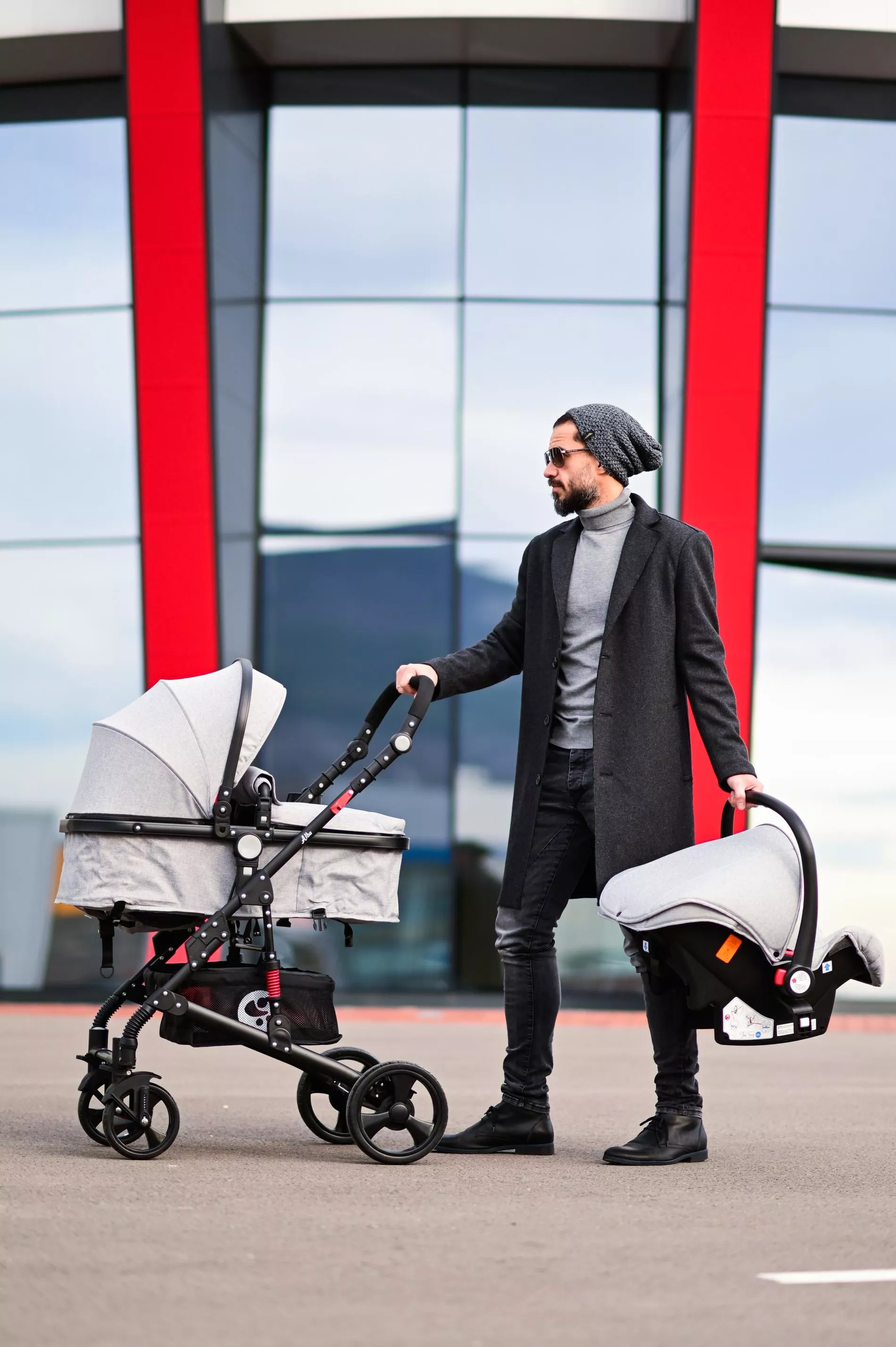 Carucior Set, Alba Classic, landou transformabil, cos auto inclus, cadru aluminiu, Jeans Blue [11]