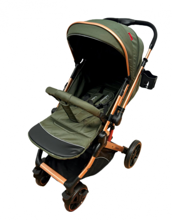 Carucior Sport Pentru Copii, Maner reversibil, Suport biberon, Plasa de tantari, Copertina extensibila, Cu suspensii, Recomandat transport par avion, Kaki [6]