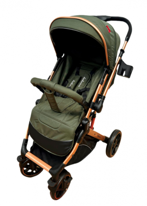 Carucior Sport Pentru Copii, Maner reversibil, Suport biberon, Plasa de tantari, Copertina extensibila, Cu suspensii, Recomandat transport par avion, Kaki [5]