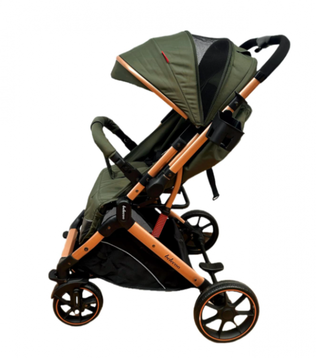 Carucior Sport Pentru Copii, Maner reversibil, Suport biberon, Plasa de tantari, Copertina extensibila, Cu suspensii, Recomandat transport par avion, Kaki [7]