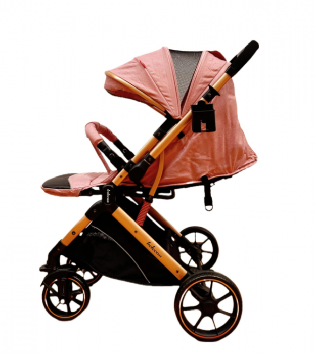 Carucior Sport Pentru Copii, Maner reversibil, Suport biberon, Plasa de tantari, Copertina extensibila, Cu suspensii, Recomandat transport par avion, Roz - Copie [3]