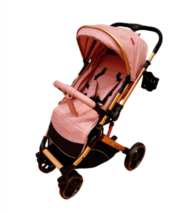 Carucior Sport Pentru Copii, Maner reversibil, Suport biberon, Plasa de tantari, Copertina extensibila, Cu suspensii, Recomandat transport par avion, Roz [2]