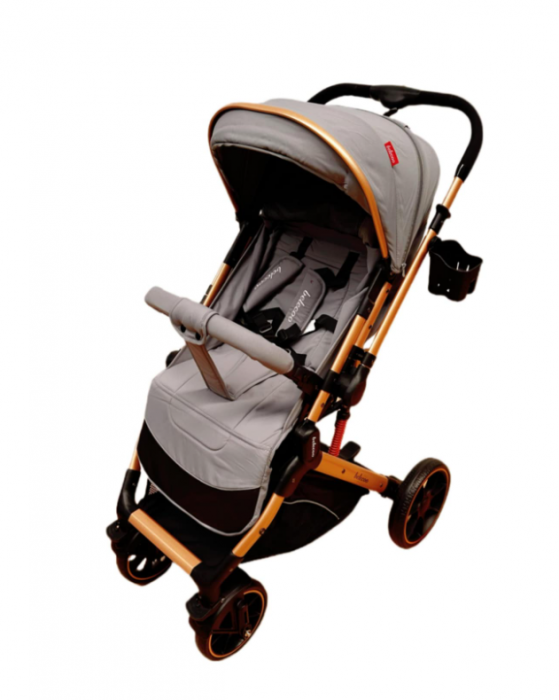 Carucior Sport Pentru Copii, Maner reversibil, Suport biberon, Plasa de tantari, Copertina extensibila, Cu suspensii, Recomandat transport par avion, Gri [2]