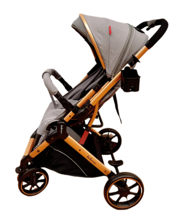 Carucior Sport Pentru Copii, Maner reversibil, Suport biberon, Plasa de tantari, Copertina extensibila, Cu suspensii, Recomandat transport par avion, Gri [3]