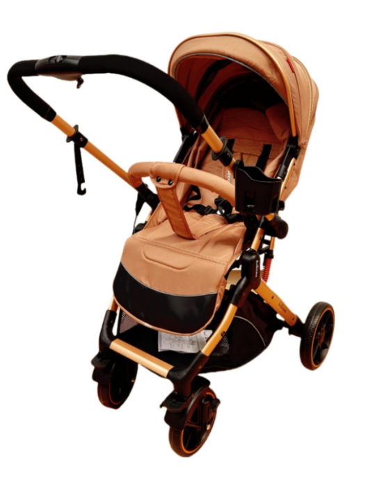 Carucior Sport Pentru Copii, Maner reversibil, Suport biberon, Plasa de tantari, Copertina extensibila, Cu suspensii, Recomandat transport par avion, Caramiziu [6]