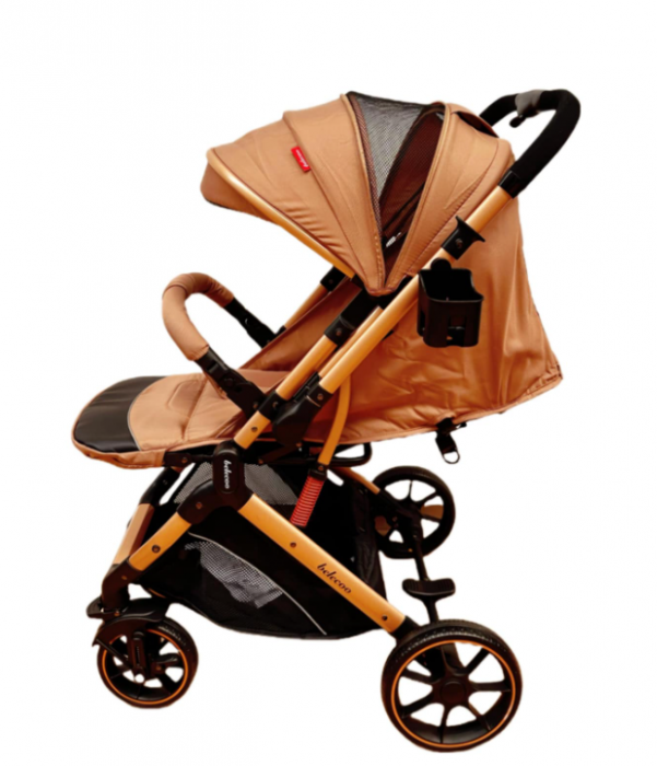 Carucior Sport Pentru Copii, Maner reversibil, Suport biberon, Plasa de tantari, Copertina extensibila, Cu suspensii, Recomandat transport par avion, Caramiziu [8]