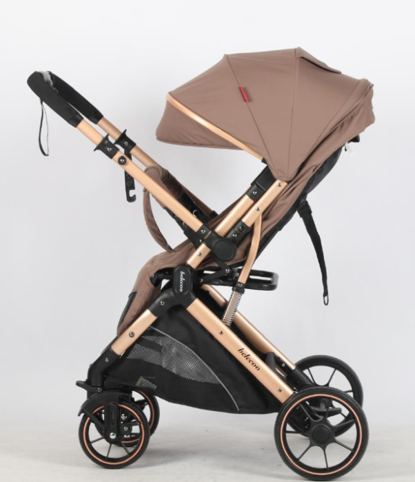 Carucior Sport Pentru Copii, Maner reversibil, Suport biberon, Plasa de tantari, Copertina extensibila, Cu suspensii, Recomandat transport par avion, Bej ciocolata [10]