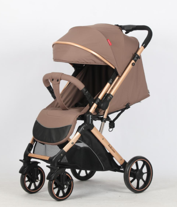Carucior Sport Pentru Copii, Maner reversibil, Suport biberon, Plasa de tantari, Copertina extensibila, Cu suspensii, Recomandat transport par avion, Bej ciocolata [6]
