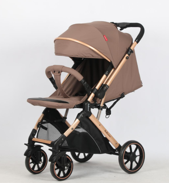 Carucior Sport Pentru Copii, Maner reversibil, Suport biberon, Plasa de tantari, Copertina extensibila, Cu suspensii, Recomandat transport par avion, Bej ciocolata [5]