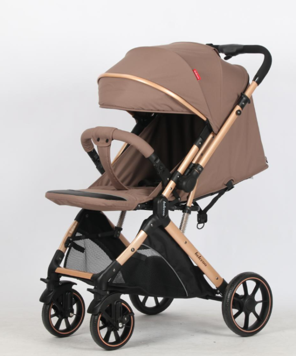 Carucior Sport Pentru Copii, Maner reversibil, Suport biberon, Plasa de tantari, Copertina extensibila, Cu suspensii, Recomandat transport par avion, Bej ciocolata [4]