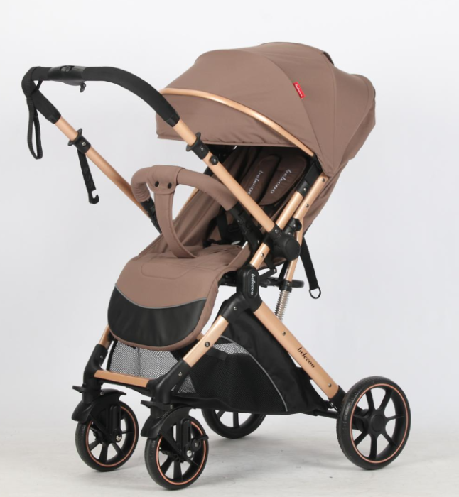 Carucior Sport Pentru Copii, Maner reversibil, Suport biberon, Plasa de tantari, Copertina extensibila, Cu suspensii, Recomandat transport par avion, Bej ciocolata [7]