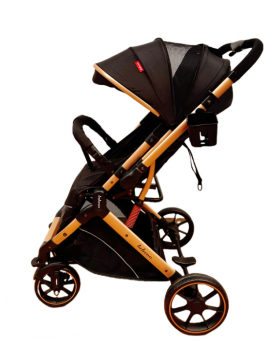 Carucior Sport Pentru Copii, Maner reversibil, Suport biberon, Plasa de tantari, Copertina extensibila, Cu suspensii, Recomandat transport par avion, Negru [7]