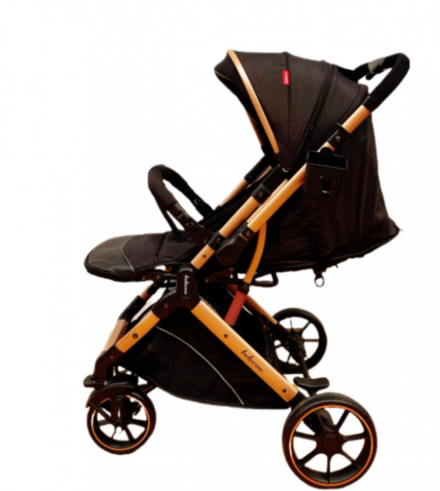 Carucior Sport Pentru Copii, Maner reversibil, Suport biberon, Plasa de tantari, Copertina extensibila, Cu suspensii, Recomandat transport par avion, Negru [8]