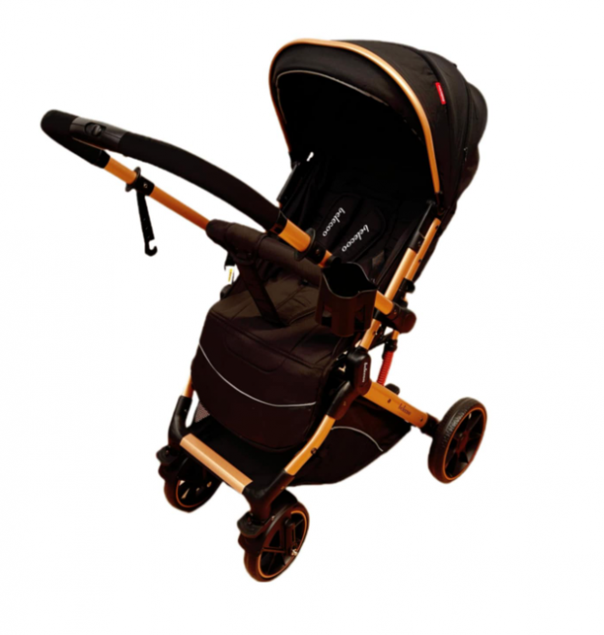 Carucior Sport Pentru Copii, Maner reversibil, Suport biberon, Plasa de tantari, Copertina extensibila, Cu suspensii, Recomandat transport par avion, Negru [5]