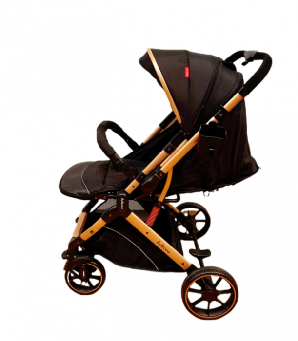 Carucior Sport Pentru Copii, Maner reversibil, Suport biberon, Plasa de tantari, Copertina extensibila, Cu suspensii, Recomandat transport par avion, Negru [9]