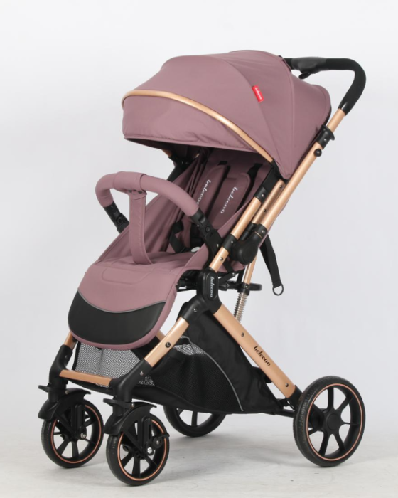 Carucior Sport Pentru Copii, Maner reversibil, Suport biberon, Plasa de tantari, Copertina extensibila, Cu suspensii, Recomandat transport par avion, Roz pudra [5]