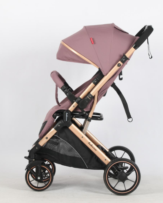 Carucior Sport Pentru Copii, Maner reversibil, Suport biberon, Plasa de tantari, Copertina extensibila, Cu suspensii, Recomandat transport par avion, Roz pudra [8]