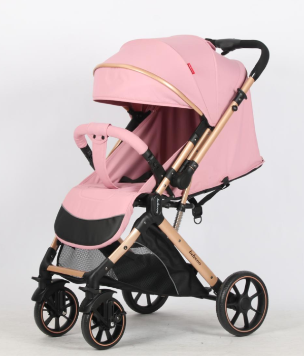 Carucior Sport Pentru Copii, Maner reversibil, Suport biberon, Plasa de tantari, Copertina extensibila, Cu suspensii, Recomandat transport par avion, Roz [4]
